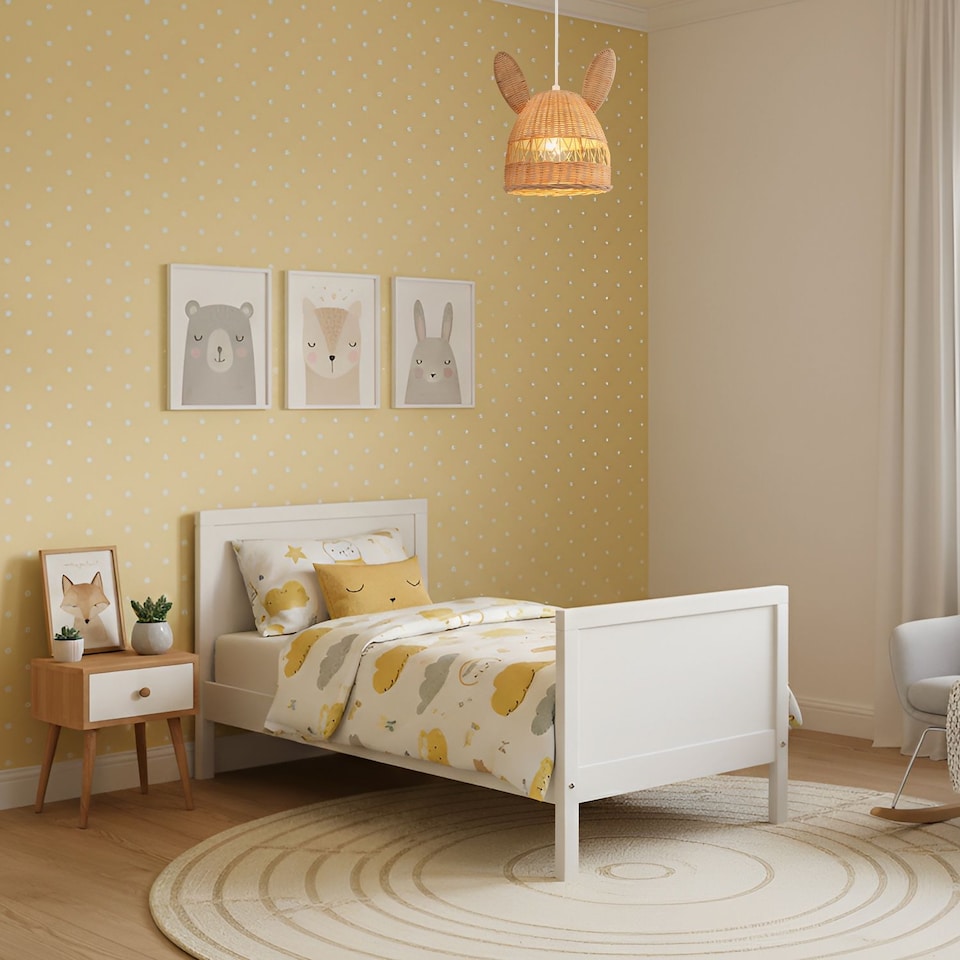 image 1 of Natural Woven Rattan Childrens Pendant Lighting Shade with Bunny Ears | Brown