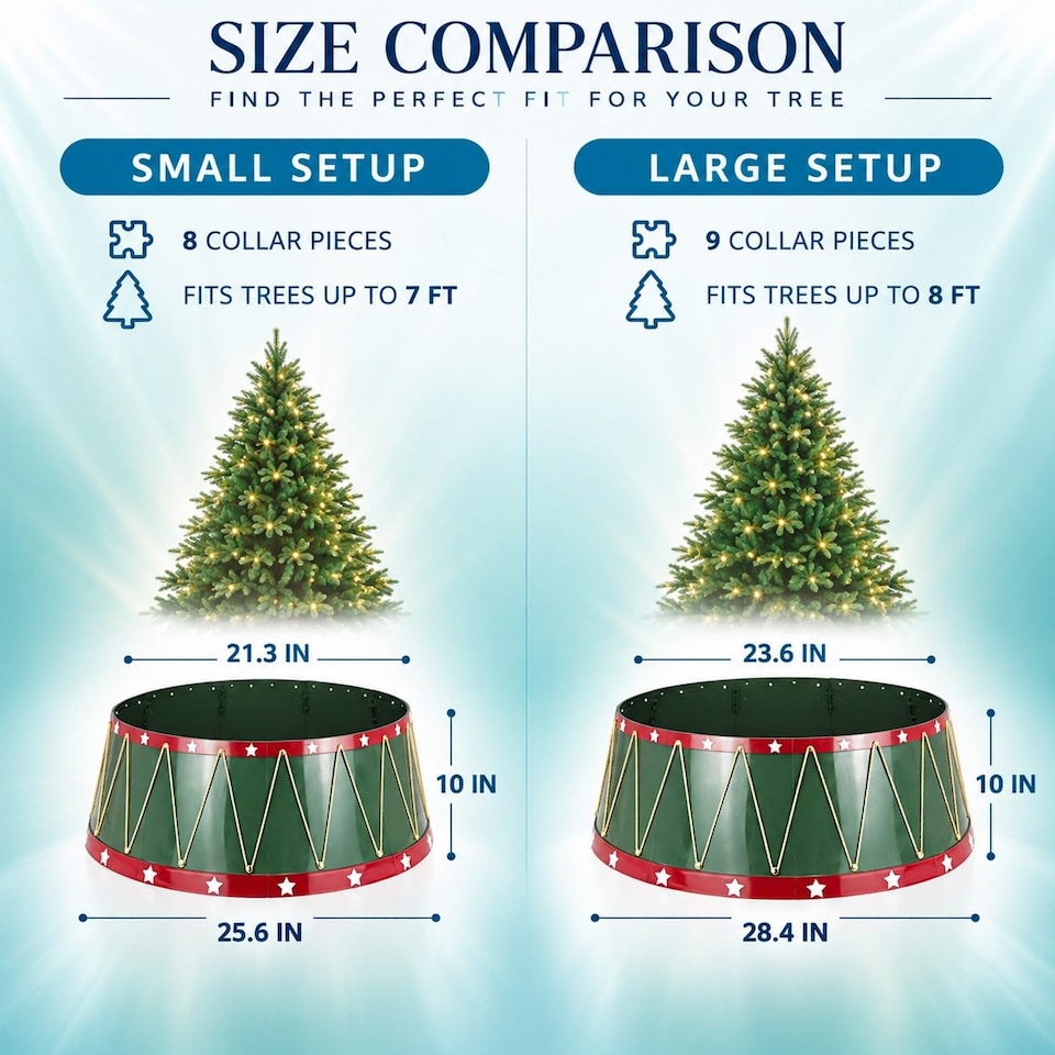 image 1 of 25.6 Inch Drum Style Christmas Tree Collar, Foldable Tree Base Cover with Mirror Finish