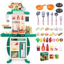 Realistic Kitchen Play Set for Toddlers Steaming Spray Lights Cooking Sounds Pretend Role Play (Green)