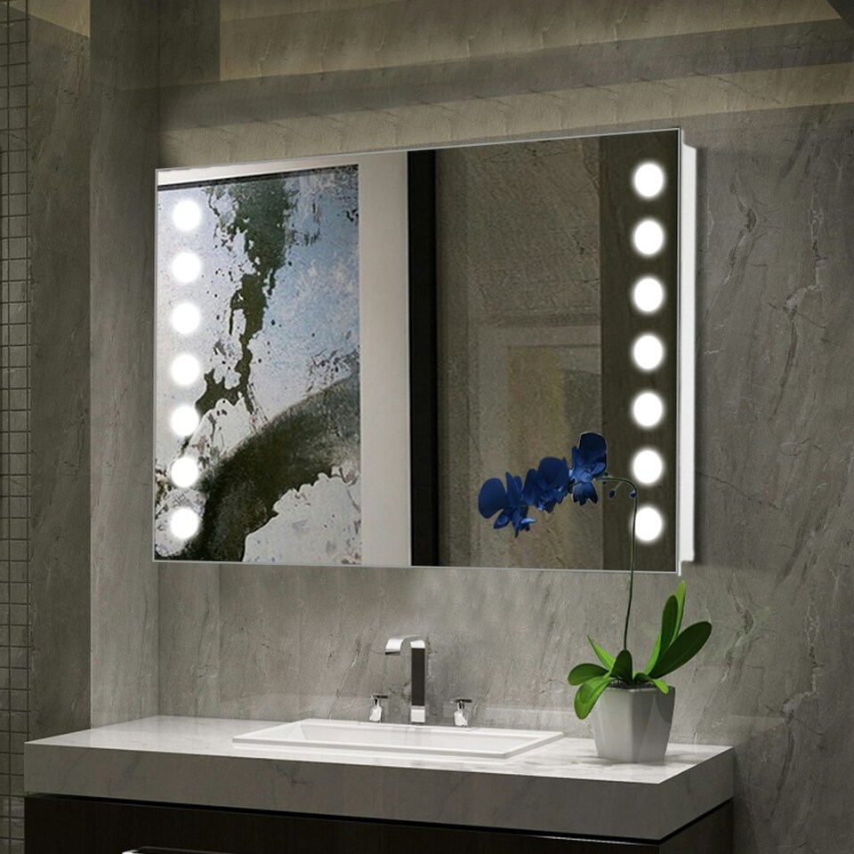 image 1 of Living and Home Fog-Free Bathroom Mirror with Round LED Lights - 80*60* H