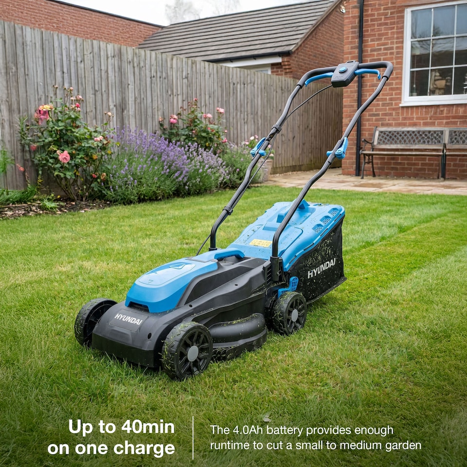 image 1 of Hyundai Cordless Lawnmower 20v 4Ah Battery Powered 33cm 32L HY20CLM33