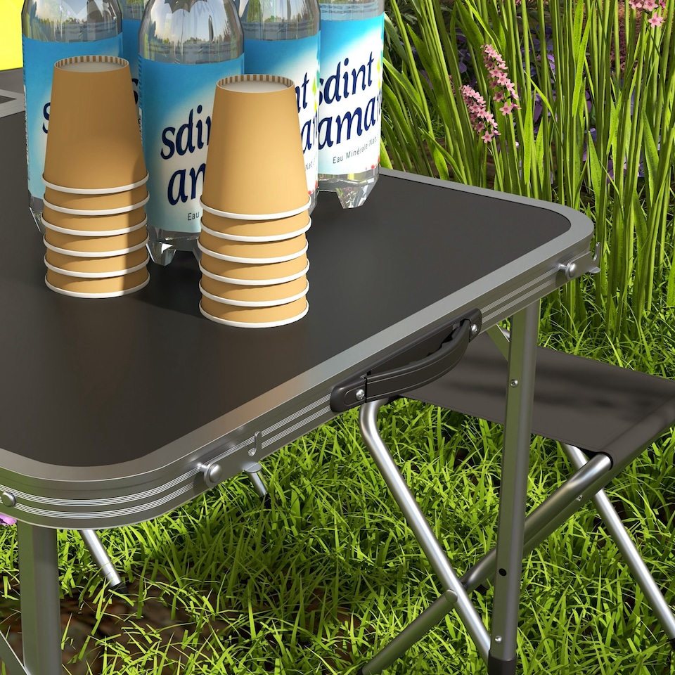 image 1 of Outsunny Camping Table and Chairs Outdoor Indoor Use for BBQ Picnic Garden | Black | Black | 1