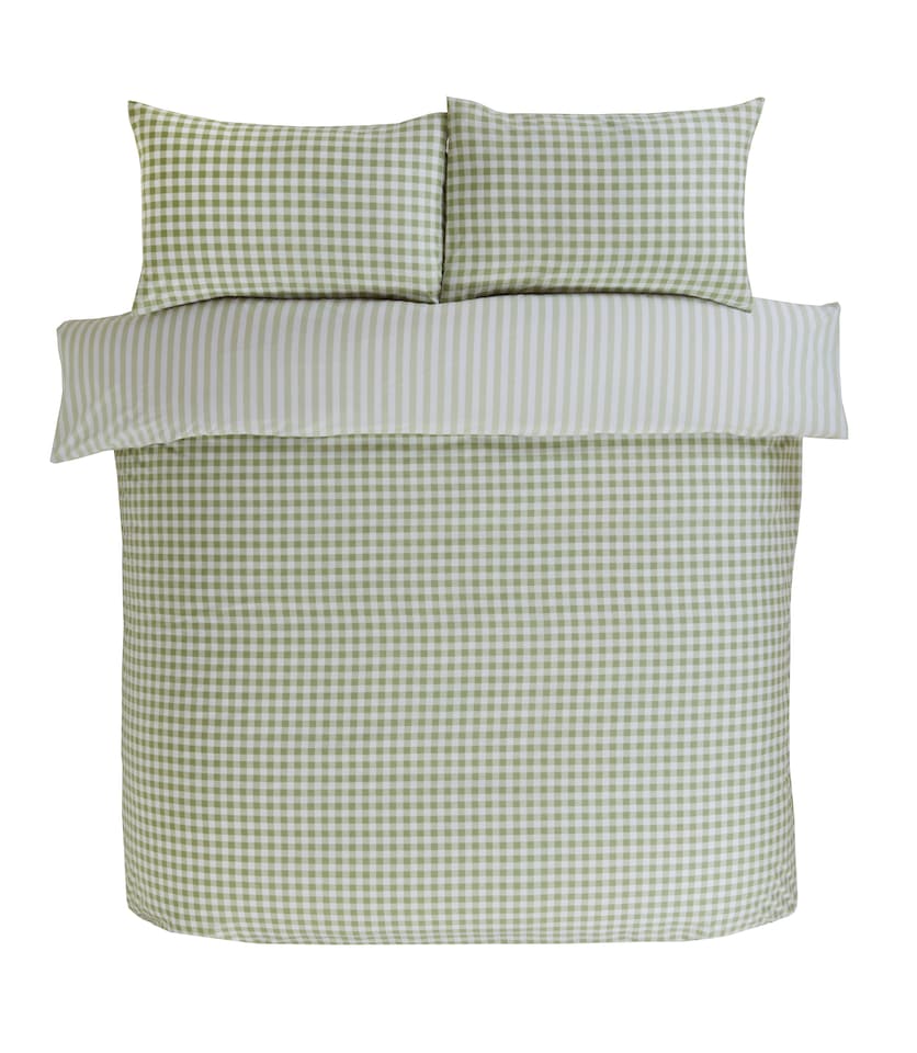 image 1 of Gingham Polycotton Check Polycotton Duvet Cover Set With Pillowcase | Brown | Double | 1
