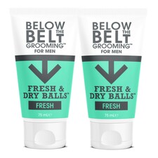 Below The Belt Grooming Fresh & Dry Ball Intimate Deodorant and Anti Chafing Cream For Men, Protects against Sweat, Odour and Chafing, Fresh Scent 2 x 75ml