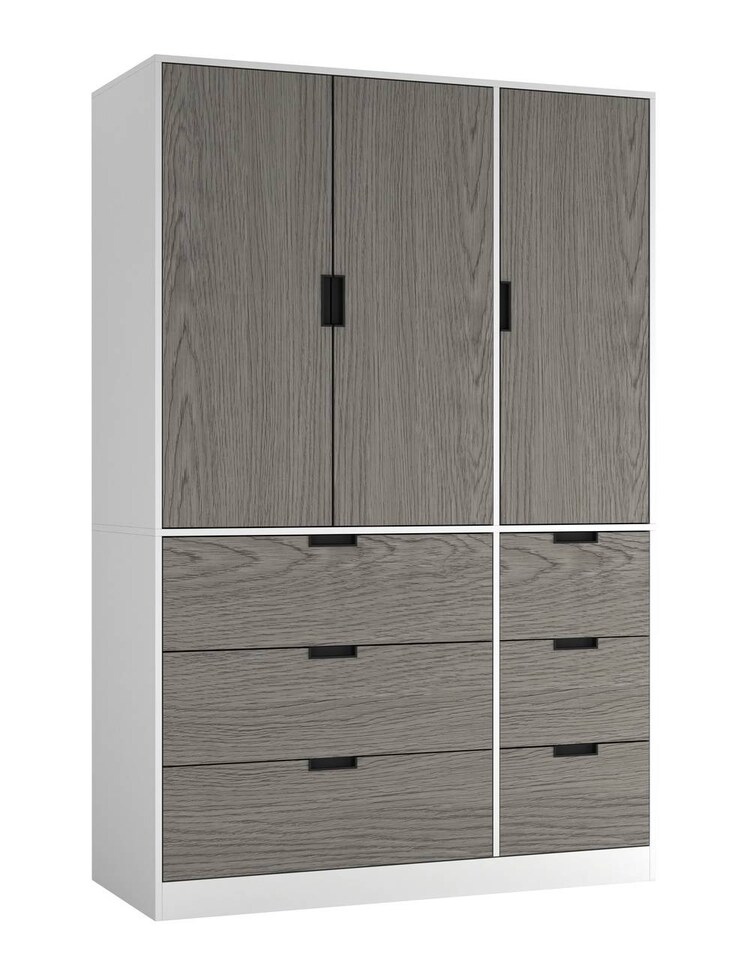 image 1 of RIGA 3 Door 6 Drawer Wardrobe | White | White & Cedar Grey | 10 x 44.5 x 79 | 1