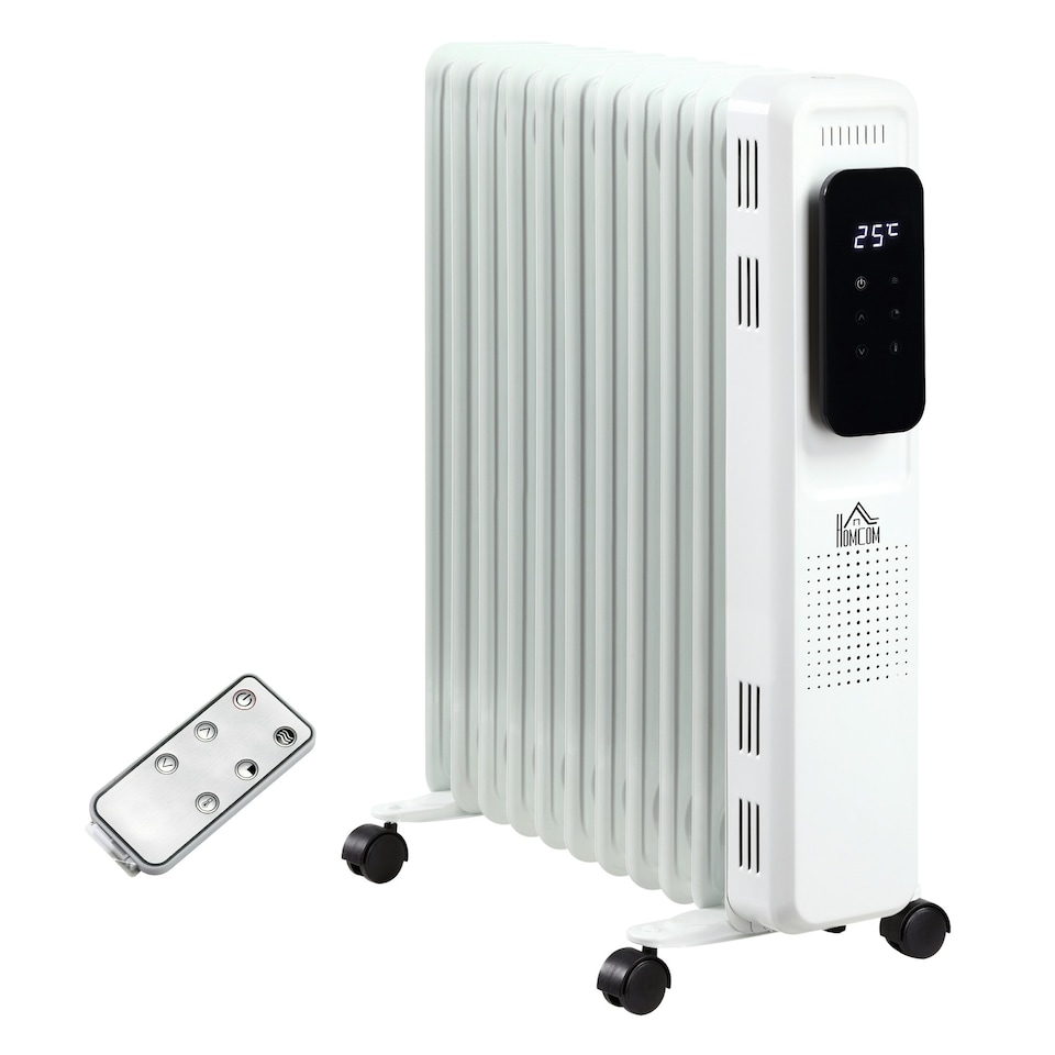 image 1 of HOMCOM 2500W Oil Filled Radiator Heater w/ 3 Heat Settings Remote Control White