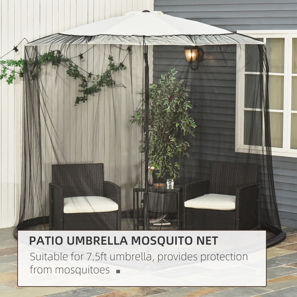 image 1 of Outsunny Outdoor Garden Umbrella Table Screen, 2.3 m Parasol Bug Mosquito Net Cover with Zipped Door, Patio Mosquito Netting Cover with Water Fillable Tube at Base, Black