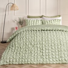 OHS Gingham Filled Seersucker Duvet Cover Set with Pillowcase Bedding | Green | Sage | Single