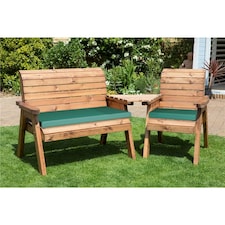 Wooden 3 Seat Angled Companion Set With 1 x Bench Cushion Green,1 x Chair Cushion Green & 1 x Fitted Cover