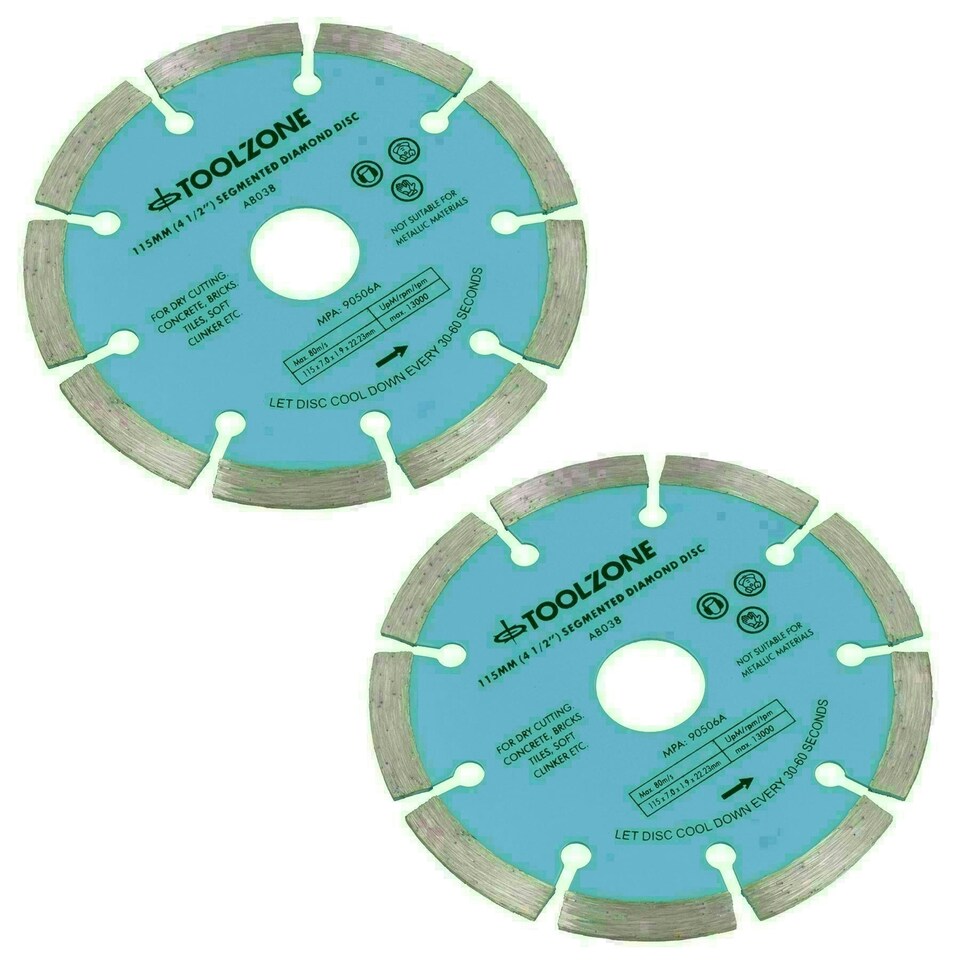 image 1 of 115mm 4-1/2in Segmented Diamond Cutting Disc Blade Stone Brick Angle Grinder 2pc