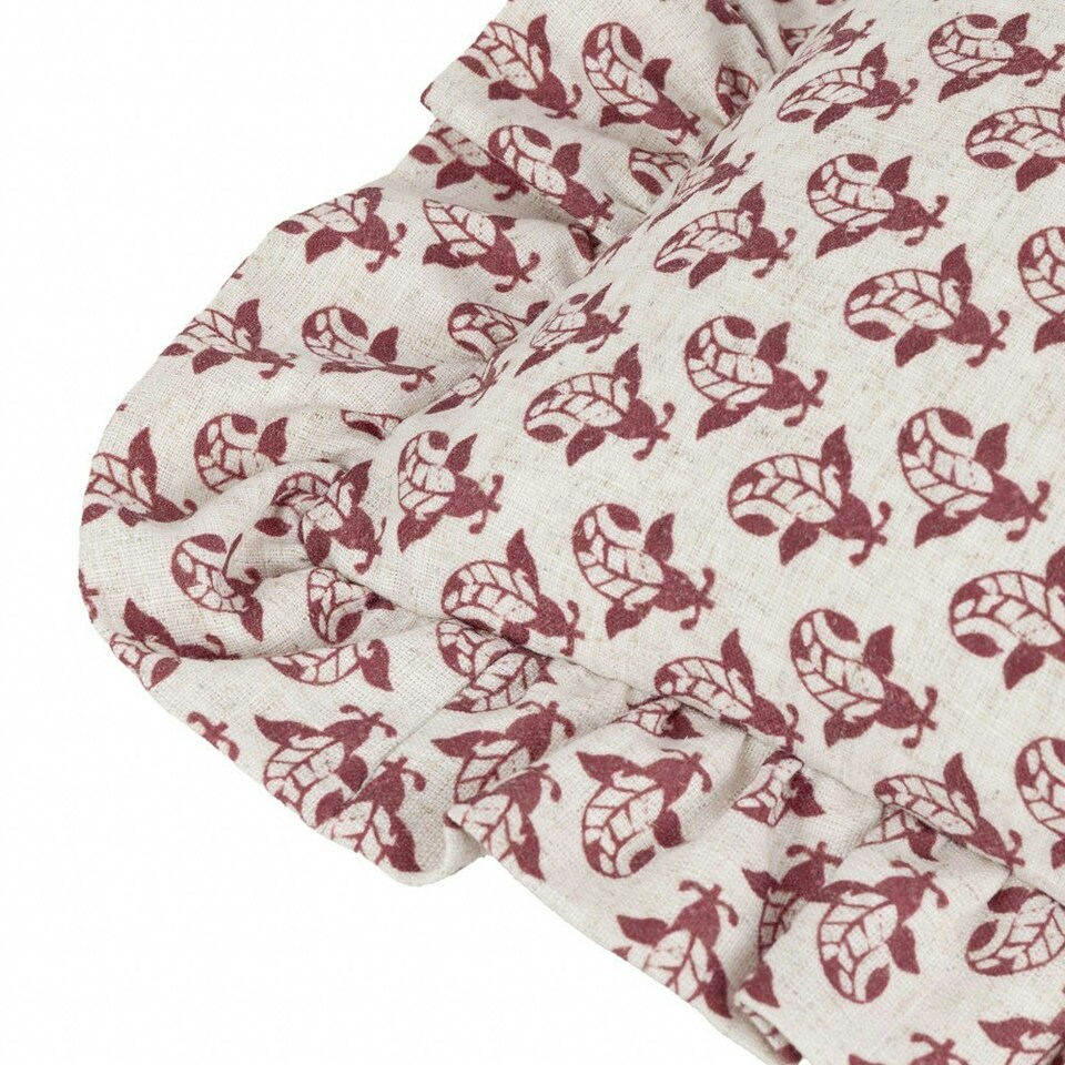 image 1 of furn. Lulah Block Printed Ruffle Linen/Red Filled Cushion 45 x 45cm Multi