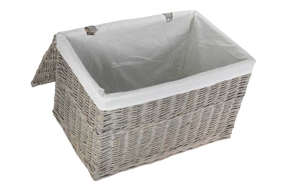 image 1 of 72cm Grey Wash Finish Storage Wicker Hamper Basket | Grey | Grey | L