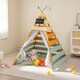 image 3 of COSTWAY Wooden Play Tent Indoor Kids Teepee Tent Triangle Hideaway Playhouse