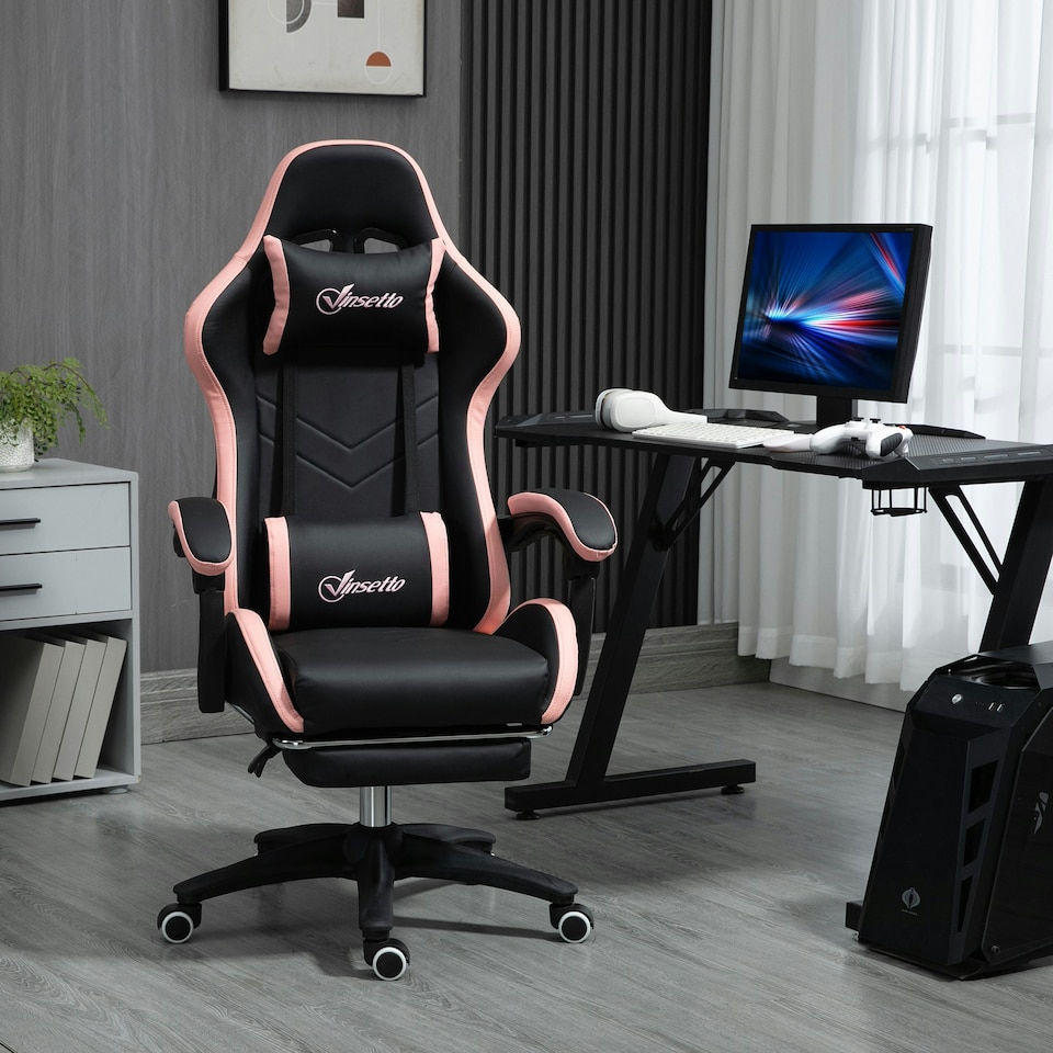image 1 of Vinsetto Racing Style Gaming Chair with Reclining Function Footrest, Black | Black