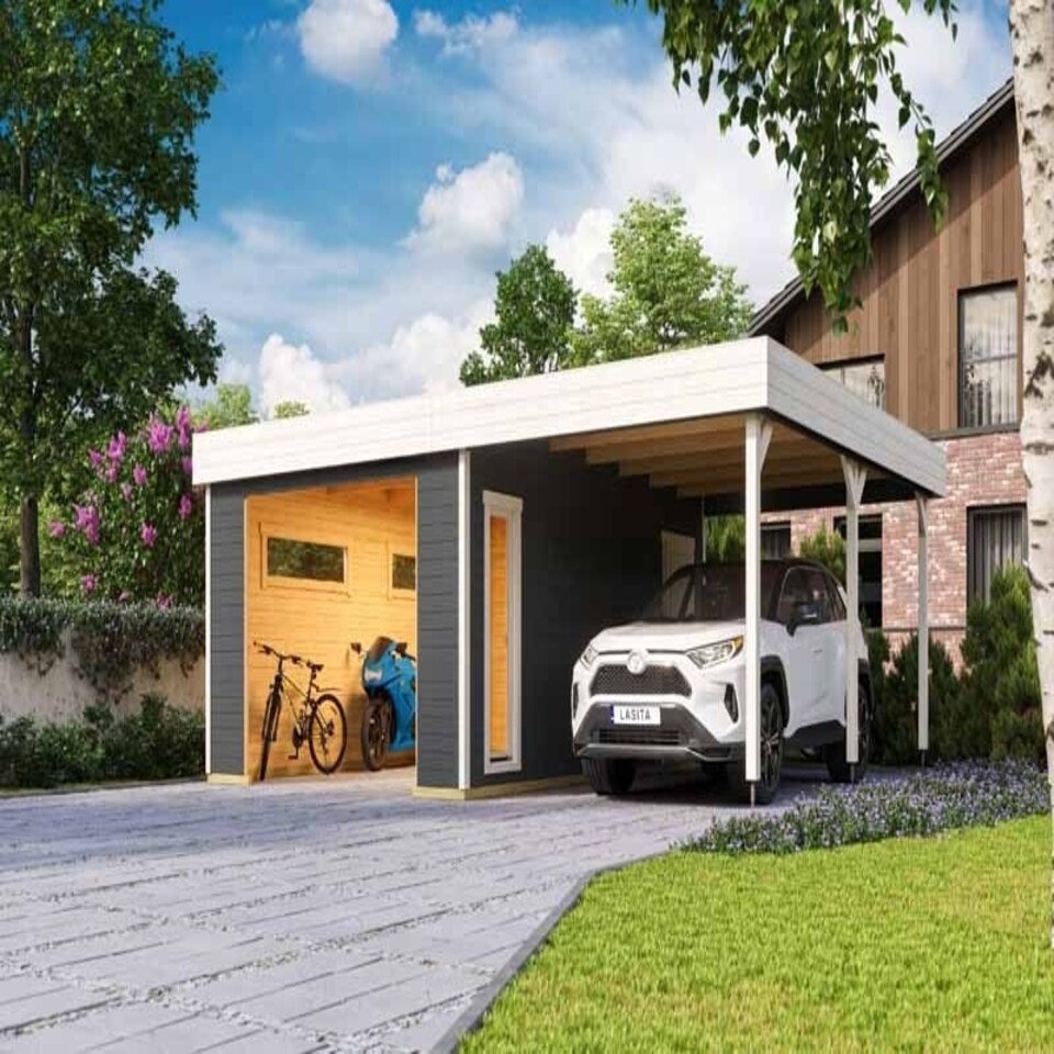 image 1 of Bahamas + sectional door-Log Cabin, Wooden Garden Room, Timber Summerhouse, Home Office - L680 x W560 x H250.8 cm Grey
