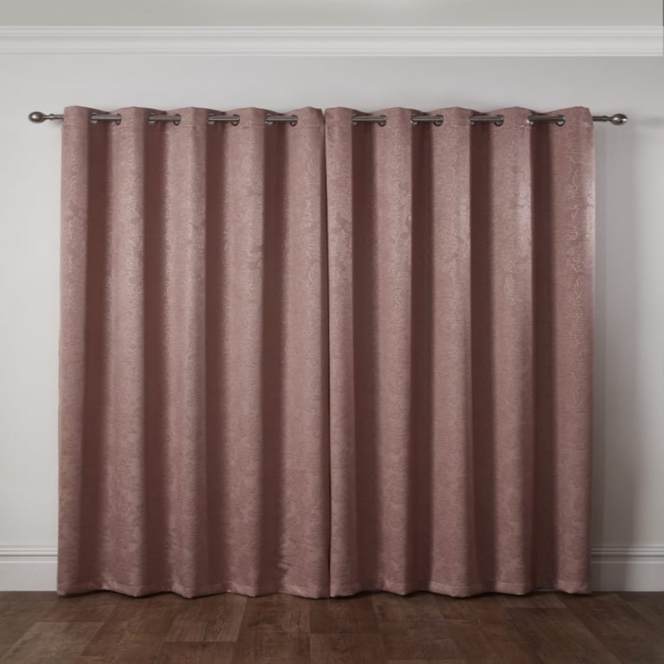 image 1 of Royal Damask Elegant Woven Blackout Eyelet Curtains 168cm x 228cm Blush Pink Pink | Pink