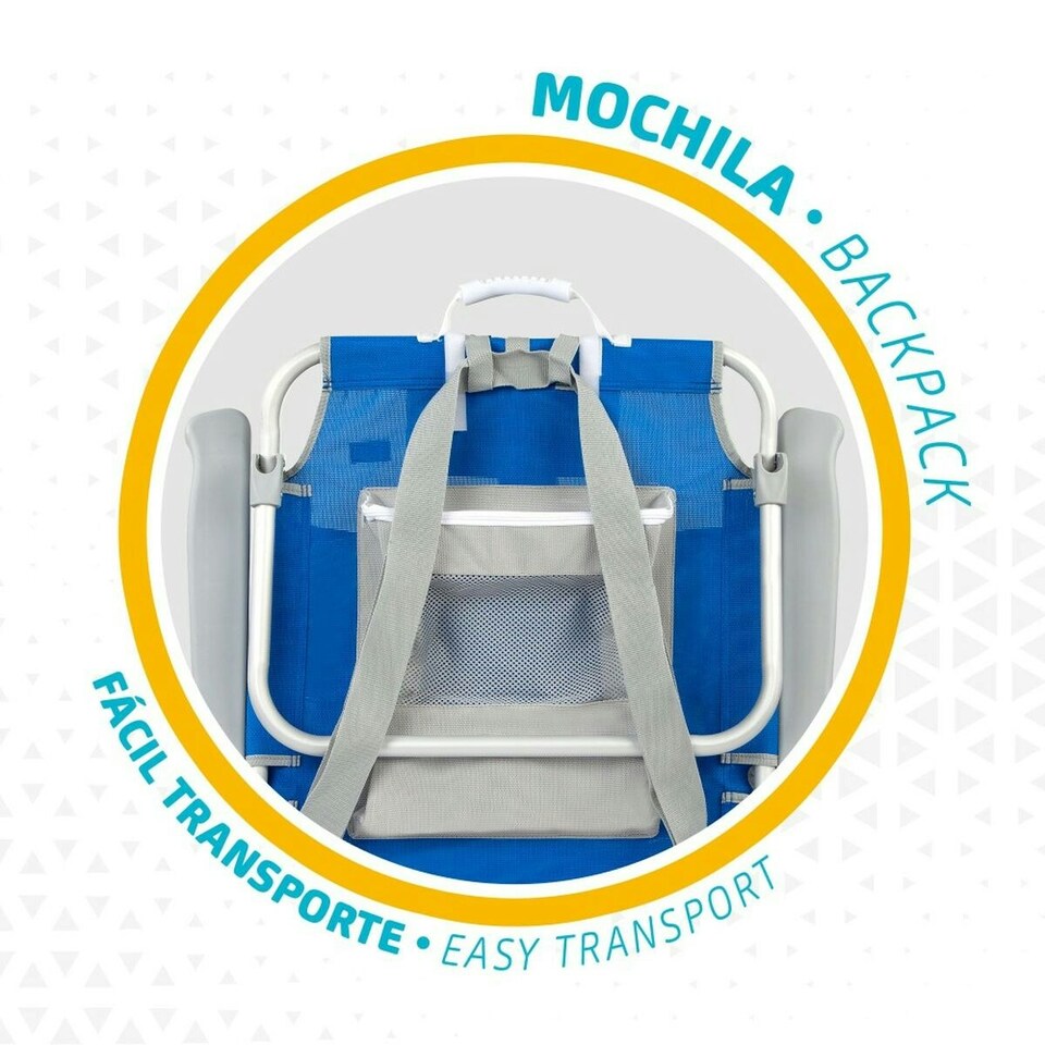 image 1 of Folding Chair with Headrest Aktive Blue 55 x 86 x 66 cm (2 Units) N/A