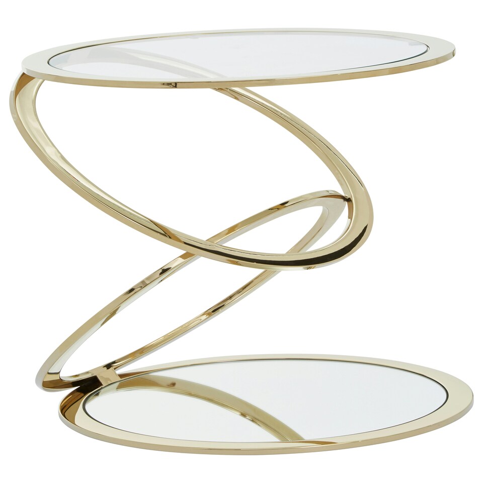 image 1 of Interiors by Premier Clear Glass and Gold Metal Side Table, Contemporary End Table with Glass Top and Bottom Shelf, Modern Table Gold