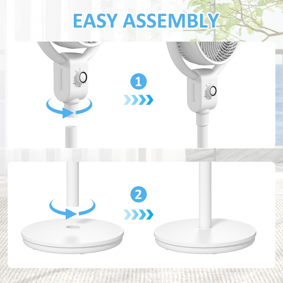 image 1 of HOMCOM Pedestal Fan, Air Circulation Fan with Oscillating, Tilt, for Home | White | White | 31L x 31W x 92H cm