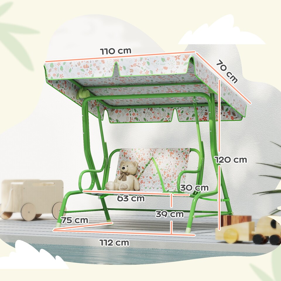 image 1 of AIYAPLAY Kids Garden Swing Chair, Swing Seat with Adjustable Canopy, Green