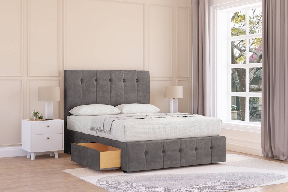 image 1 of Sloomy Cambridge Slate Naples Divan Bed With Mattress 4 Drawers With 26" Strutted Headboard & 12" Matching Footboard 4' Small Double | Grey | Slate | Small Double | 1