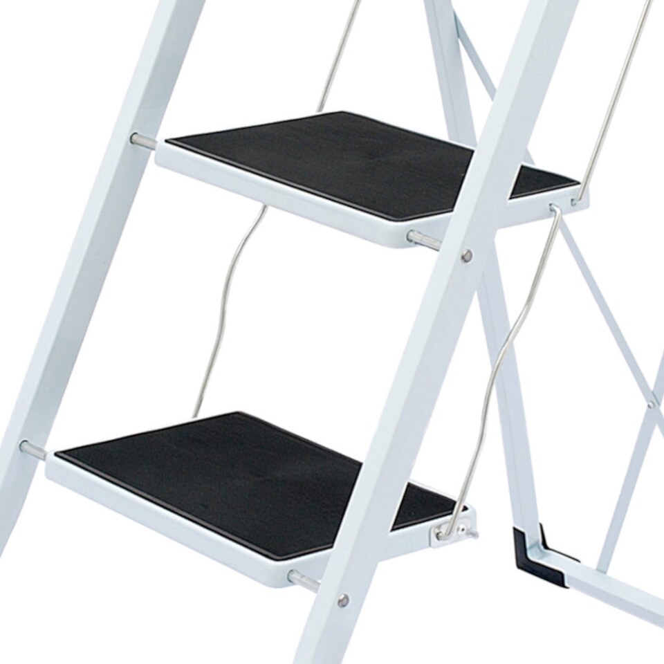 image 1 of Foldable 3 Step Ladder Stepladder Non Slip Tread Safety Steel | White