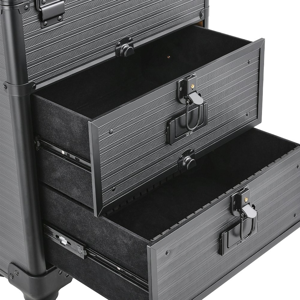 image 1 of Living and Home 3-in-1 Cosmetic Trolley Case with Drawers & Wheels - Black | Black