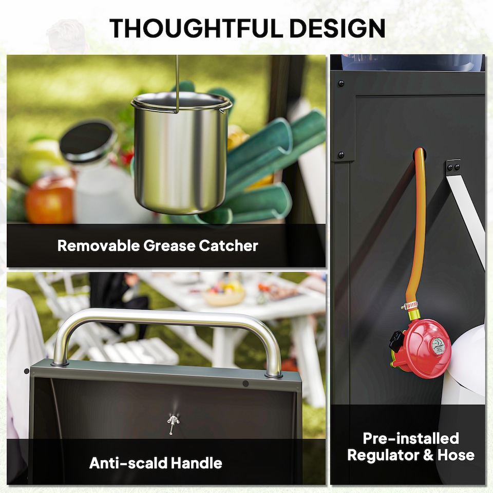 image 1 of Outsunny 9.5 kW Gas Barbecue with Burner, Storage Cabinet and Shelves