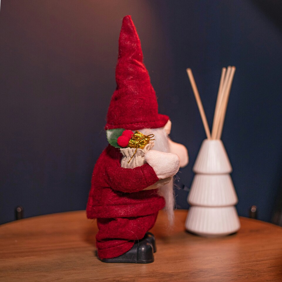 image 1 of 28cm Battery Operated Musical Walking Christmas Gonk Decoration in Red