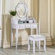 image 1 of 5 Drawer White Dressing Table With Round Mirror And Stool White