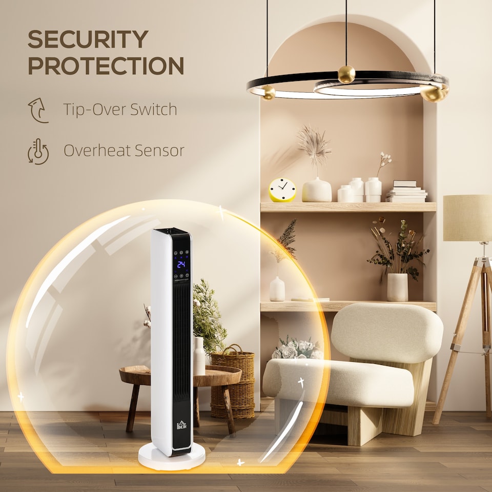 image 1 of HOMCOM 1100W2200W Space Heater with 65 Oscillation, Electric Heater with 2 Heat and Fan, 8-Hour Timer, Overheat Tip Over Protection for Bedroom, 29 inch