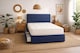 image 2 of Divan Bed Set Headboard and Footboard with Mattress 5ft Kingsize Navy Blue Suede Storage 2 Drawers Left Side Laying in Bed