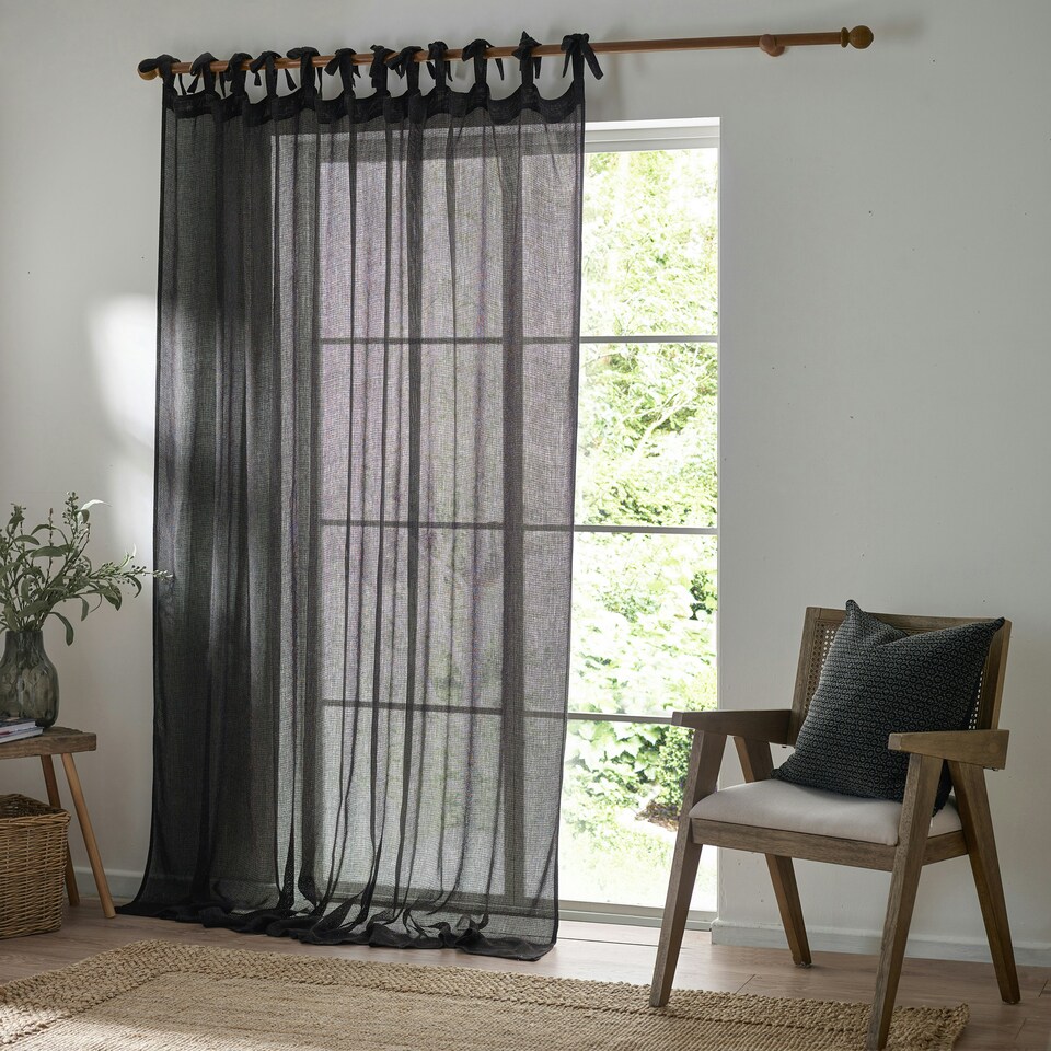 image 1 of Yard Nimbus Sheer Black Tie Top Curtain Panel 290 x 250 cm Multi