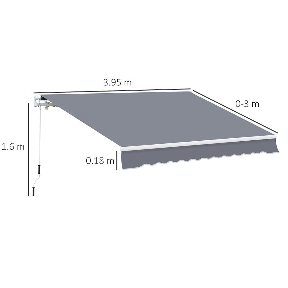image 1 of Outsunny Garden Sun Shade Canopy Retractable Awning, 4 x 3(m), Grey 