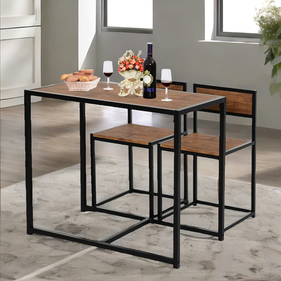 image 1 of Industrial 3-Piece Dining Rustic Table Set Brown