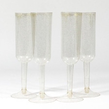 Gold Glitter Plastic Champagne Glasses - Pack of 4