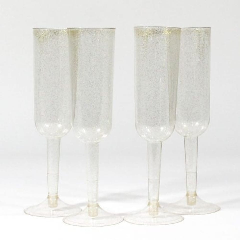 image 1 of Gold Glitter Plastic Champagne Glasses - Pack of 4