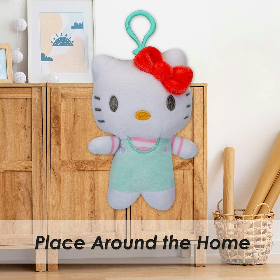 image 1 of Hello Kitty Soft Toy Clip On Kitty Cute Plush Huggable Cuddly 12cm Blue
