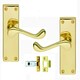 image 1 of Golden Grace 1 Pair Victorian Scroll Door Handles in Polished Brass Finish with Latch - 120mm Backplate Gold