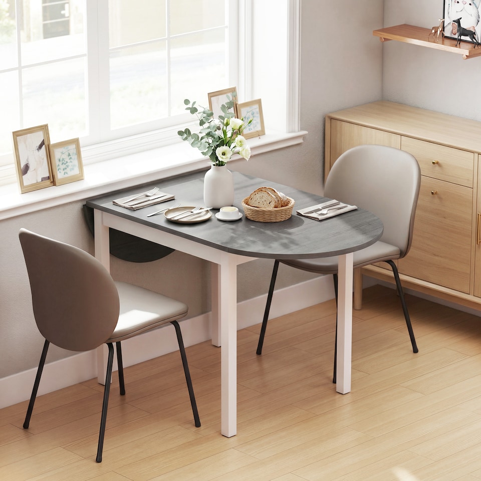 image 1 of HOMCOM Foldable Dining Table, Solid Wood Drop Leaf Table, Grey