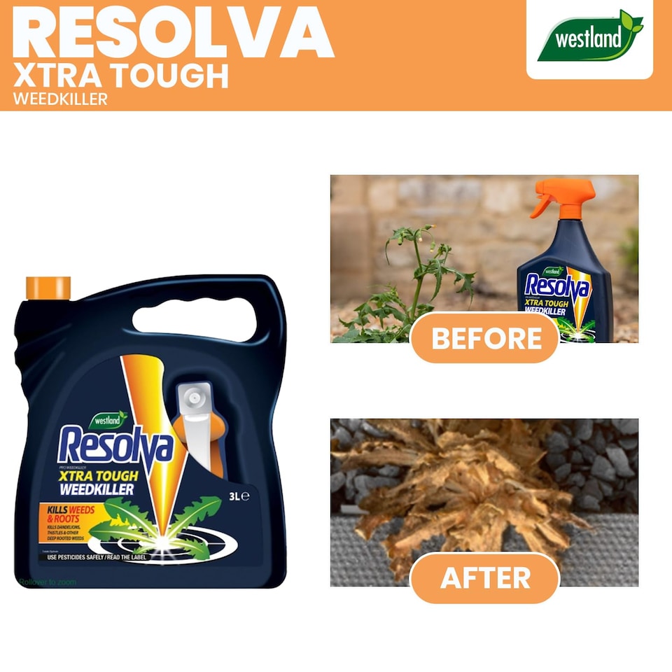 image 1 of Resolva Pro Xtra Tough Weed Killer 3L Ready to Use Fast-Acting Herbicide for Weeds Brambles & Tough Vegetation Visible Results in Hours | Yellow