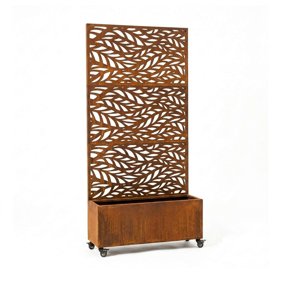 image 1 of Nicoman Metal Privacy Screen with Planter Pot Leaf Pattern