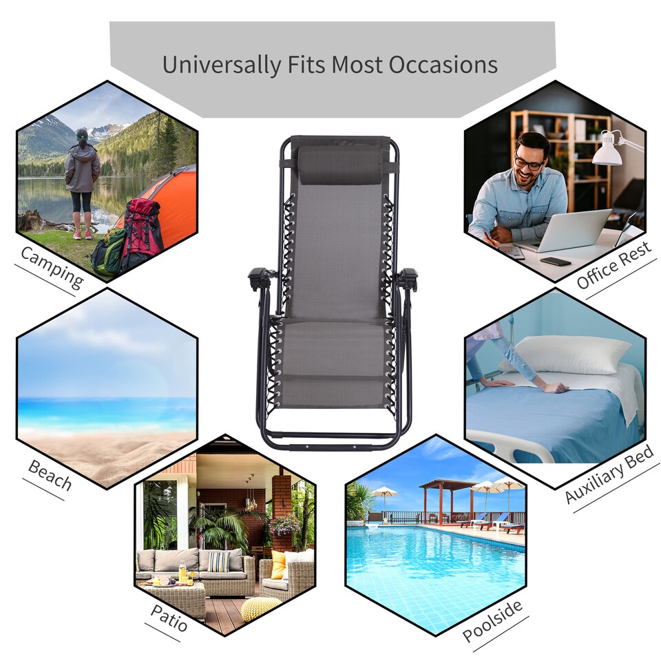 image 1 of Outsunny Zero Gravity Chair Metal Frame, Reclining Lounger w/ Pillow Grey