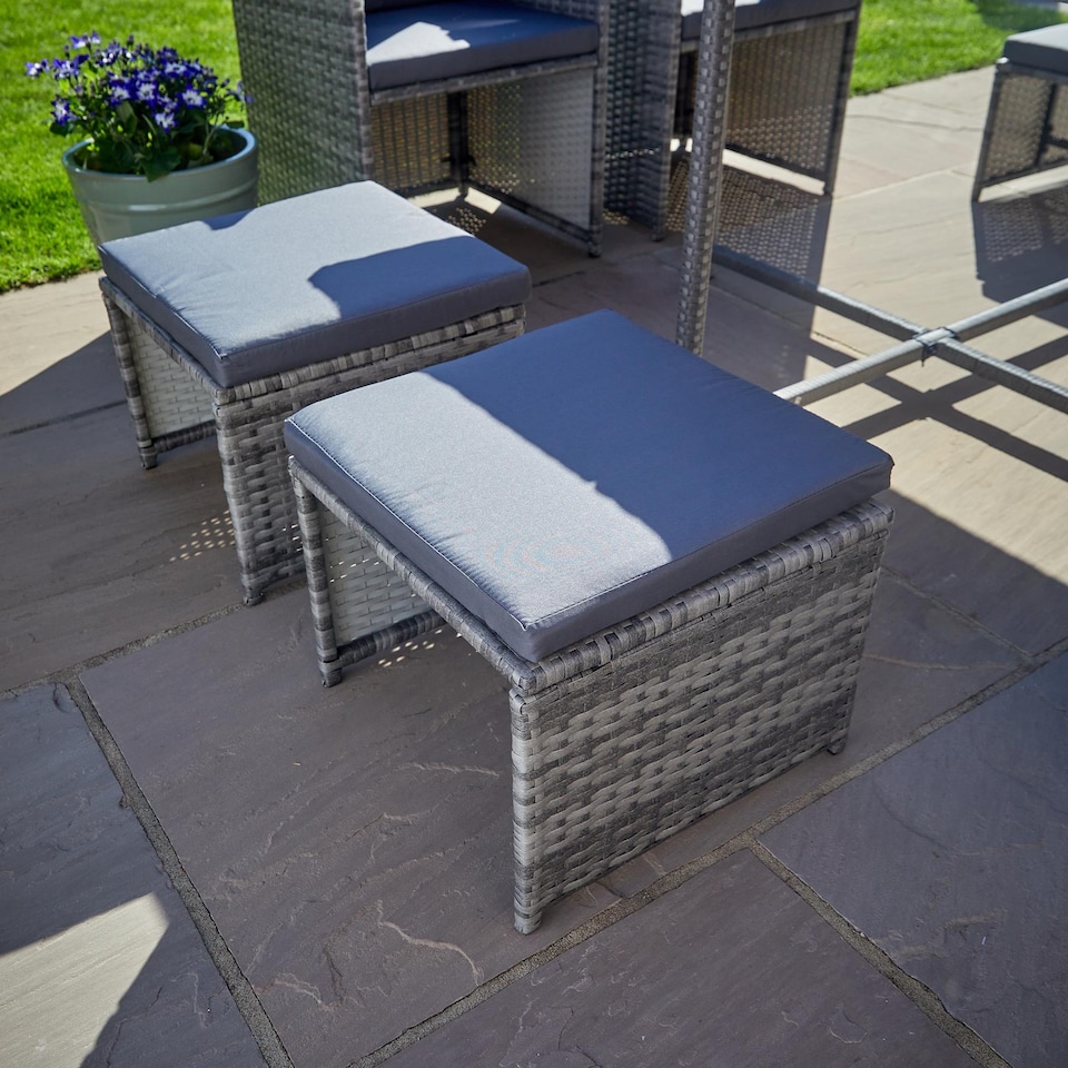 image 1 of 9 Piece Cube Rattan Garden Furniture Set 4 Chairs 4 Footstool Chairs & Table
