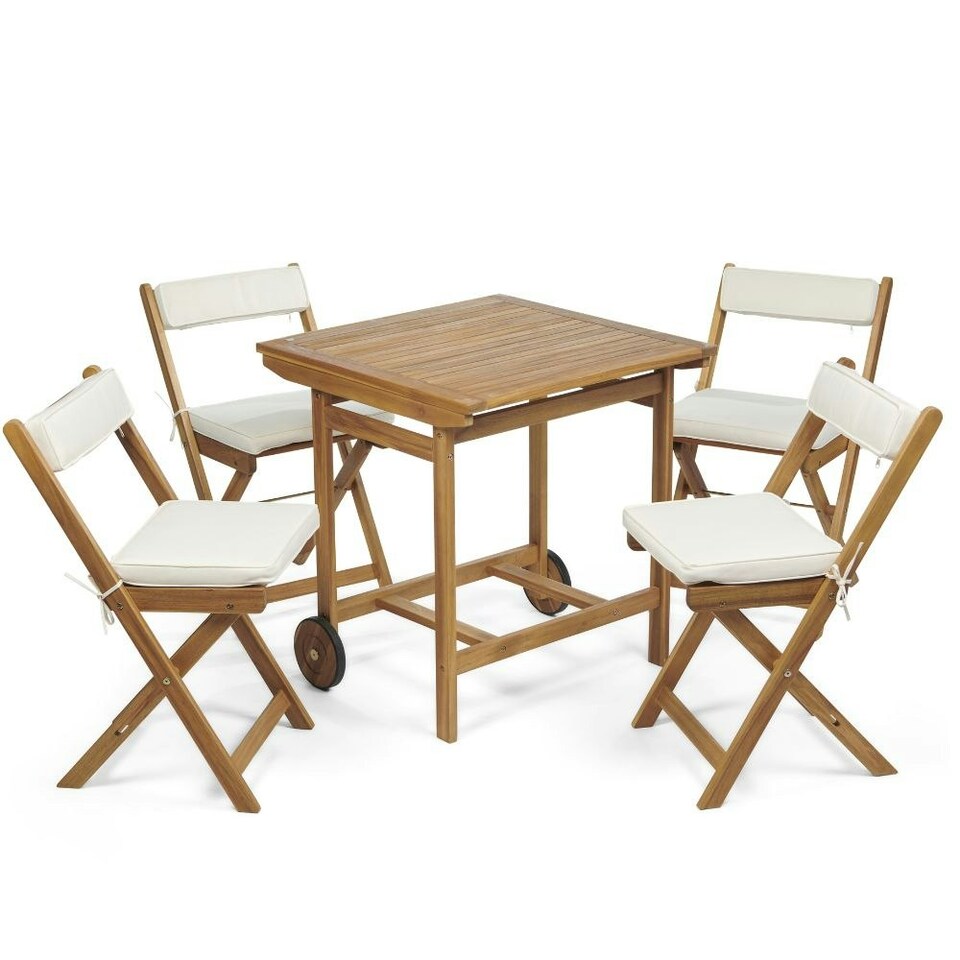image 1 of Seaford Folding 4-Seater Garden Bistro Set – Acacia Wood with Cushions