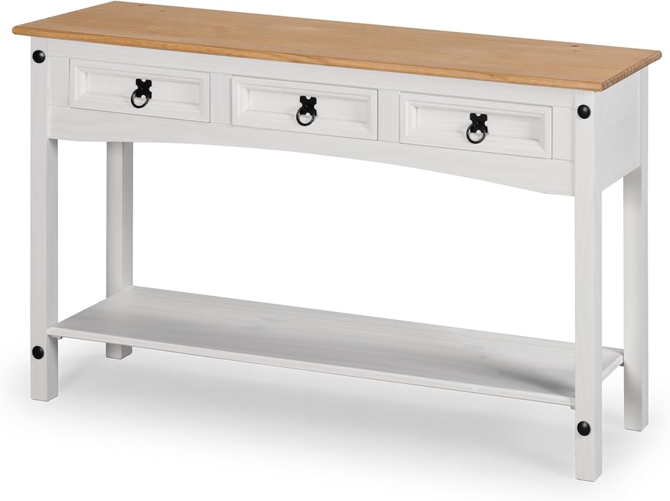 image 1 of Corona Console Table White 3 Drawer Solid Pine Wood