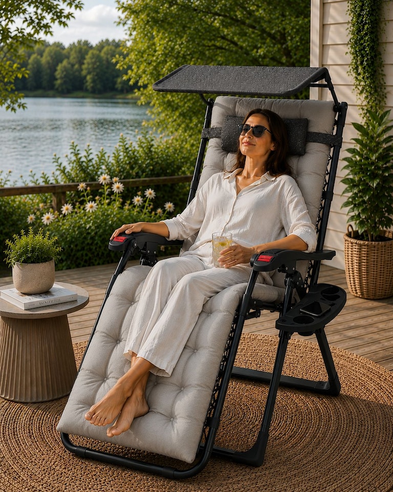 image 1 of Luxury Zero Gravity Lounge Chair With Thick Cushion and Canopy - Single Chair