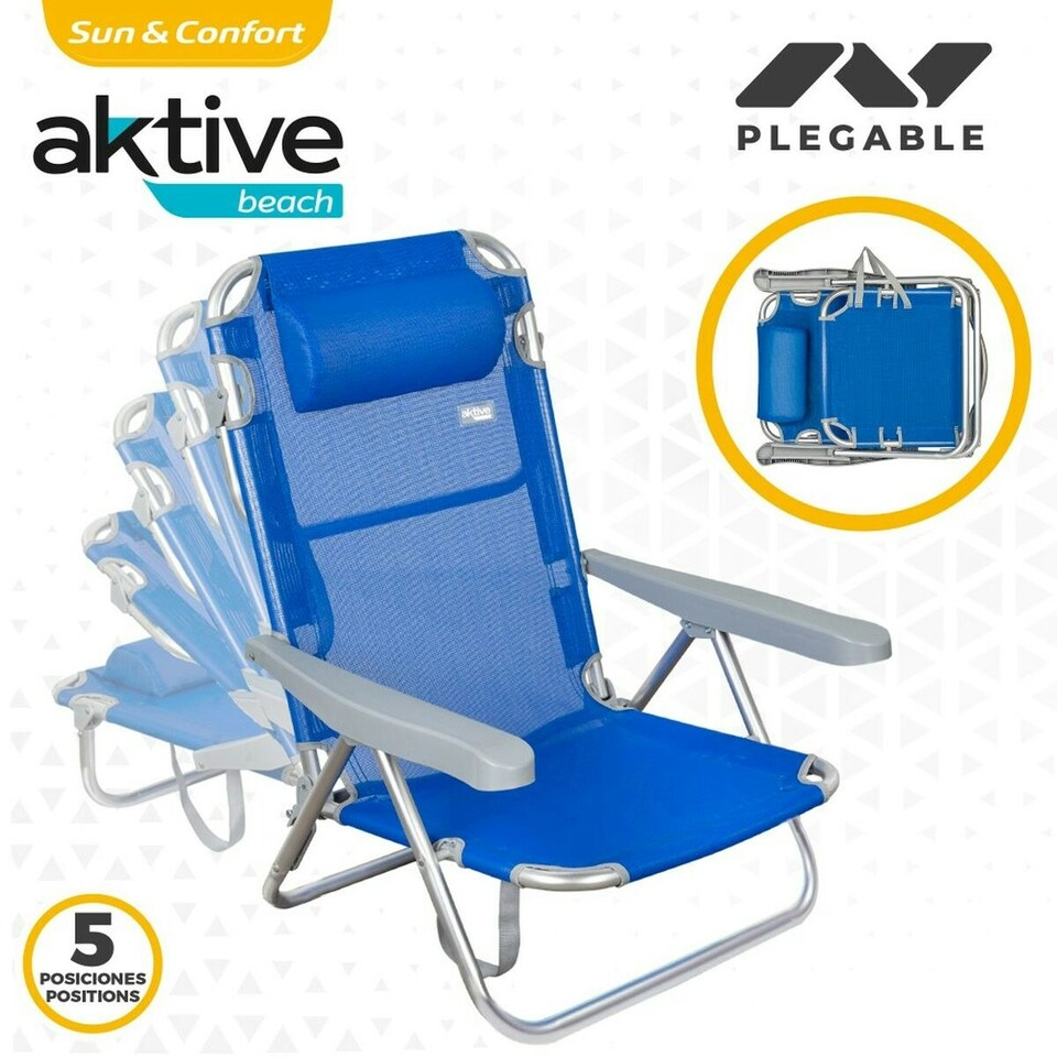 image 1 of Folding Chair with Headrest Aktive Gomera Blue 48 x 84 x 46 cm (2 Units) N/A