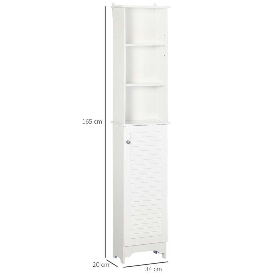 image 1 of HOMCOM 165cm Freestanding Slimline Bathroom Storage Cabinet w/ 6 Shelves White