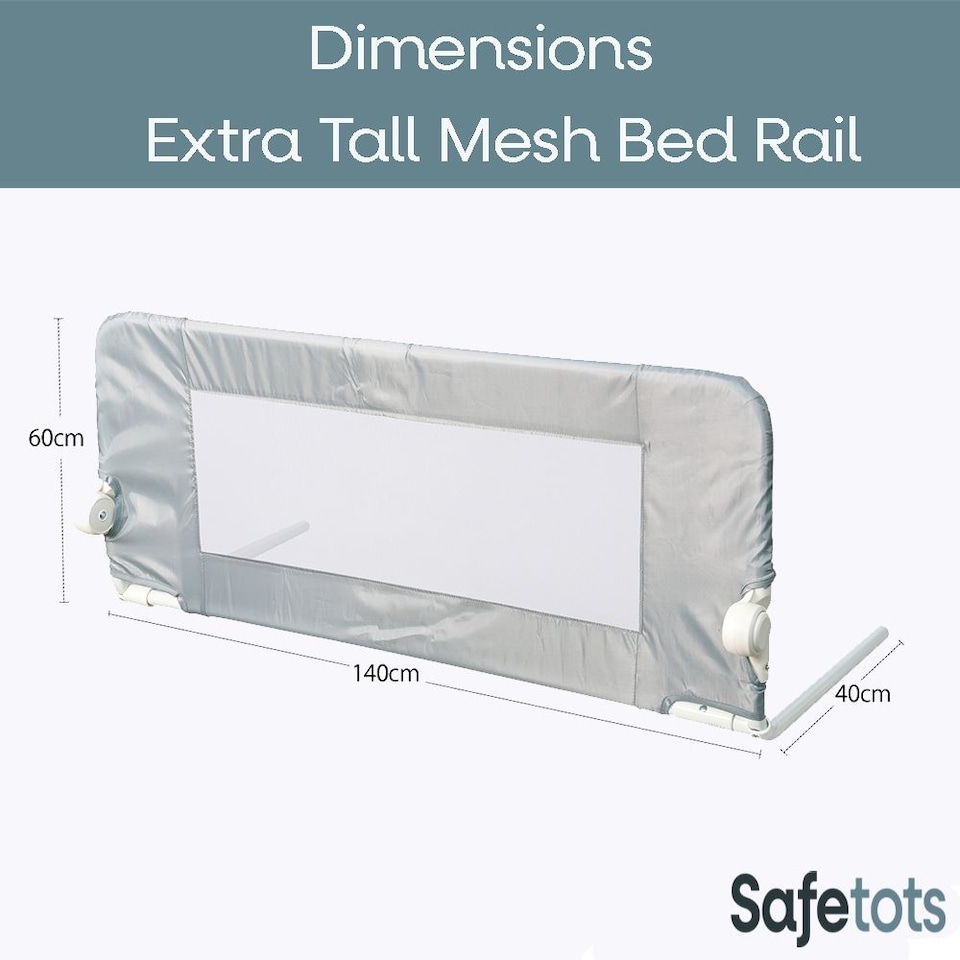 image 1 of Safetots Extra Tall Bed Rail, Grey 140cm Wide x 60cm Tall, Toddler Bed Guard For Safety
